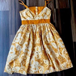 Anna Sui for Anthro tea dress with gold accents